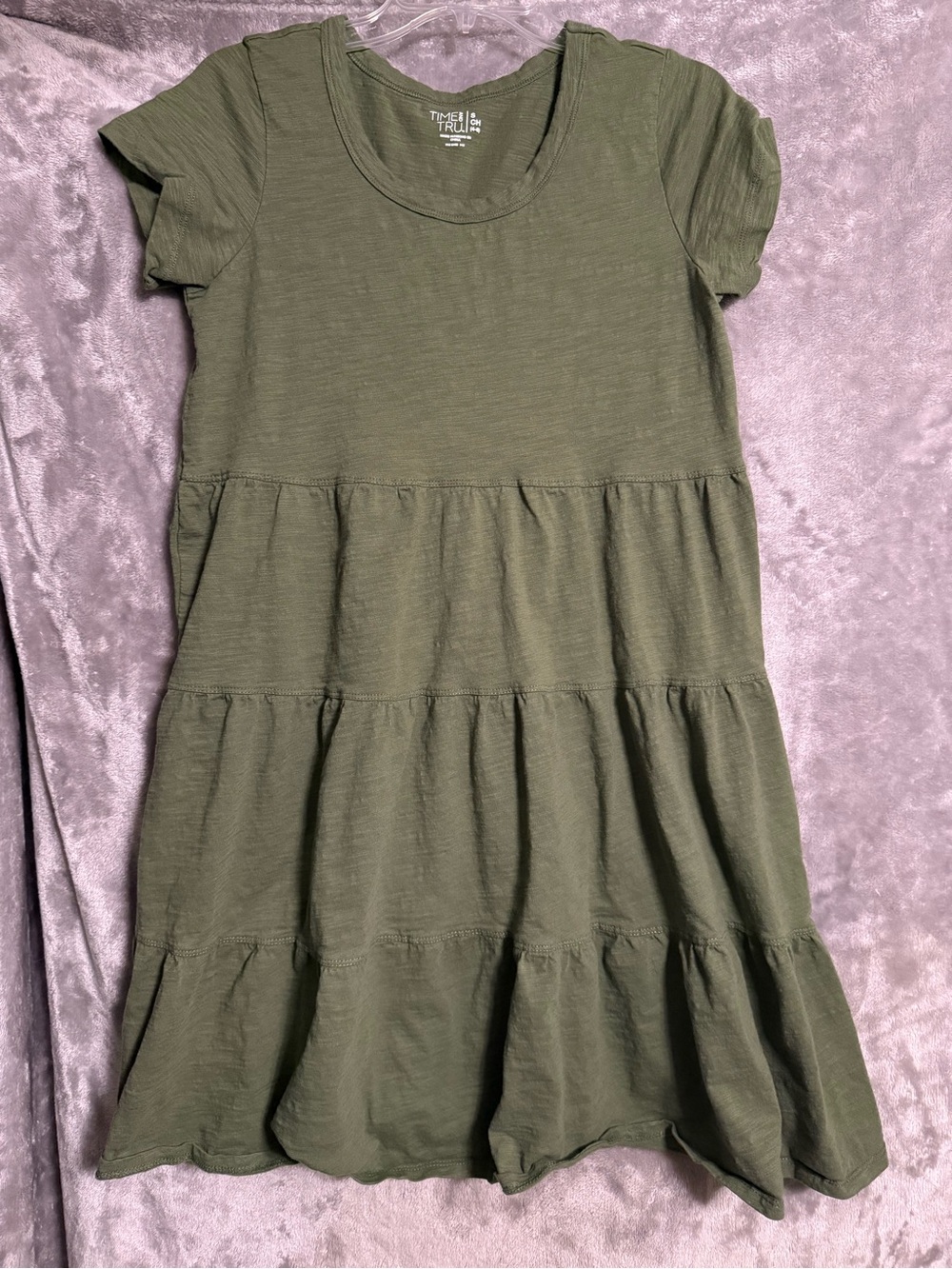 Time and Tru Olive Tiered Short Sleeve Dress